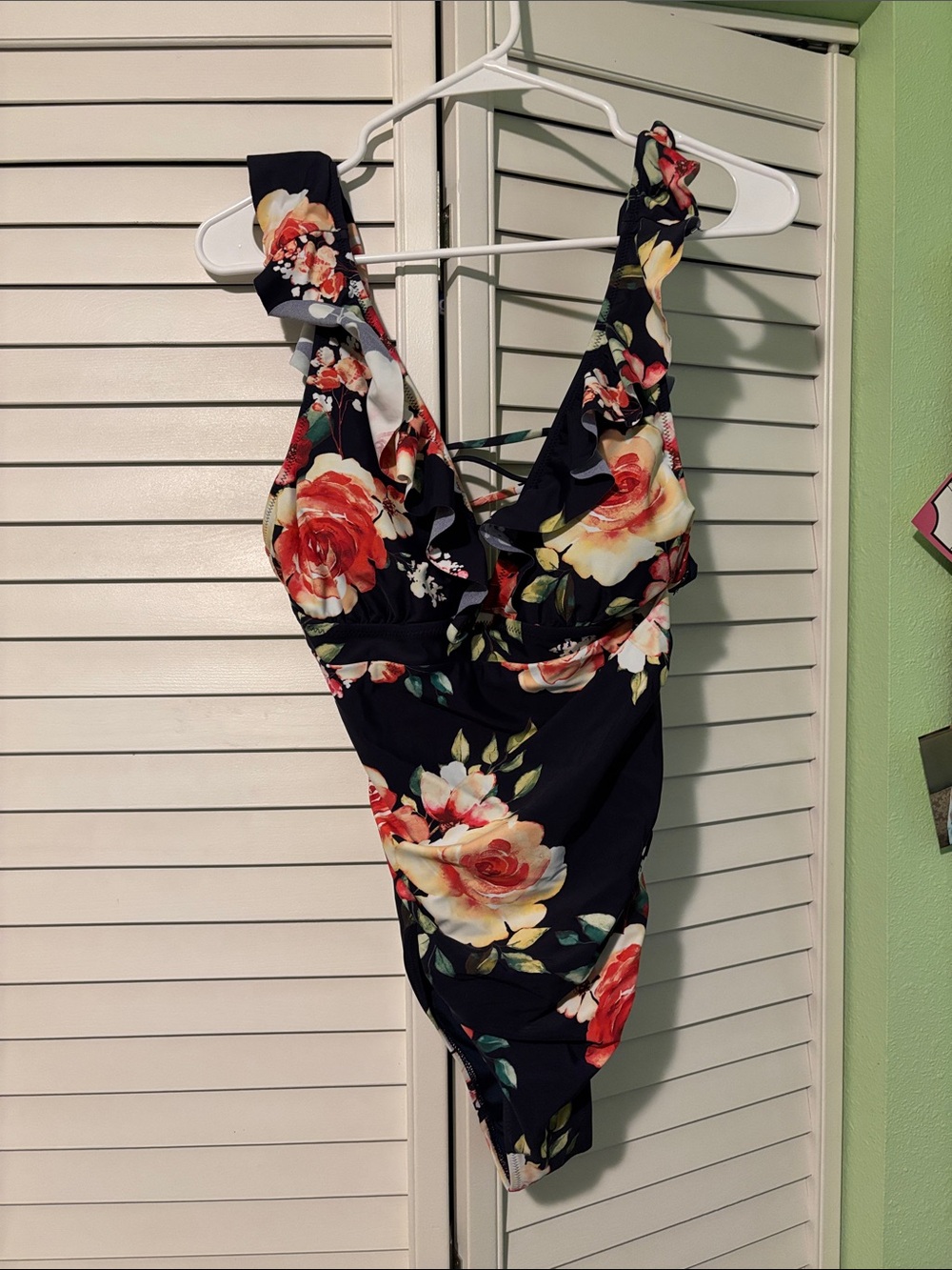 Cupshe Black Floral One-Piece Swimsuit with Red and Cream Roses